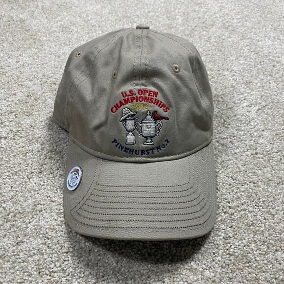New Era US Open Golf Hat 2014 Pinehurst Dad Cap Khaki Magnetic Ball Marker - Picture 1 of 5